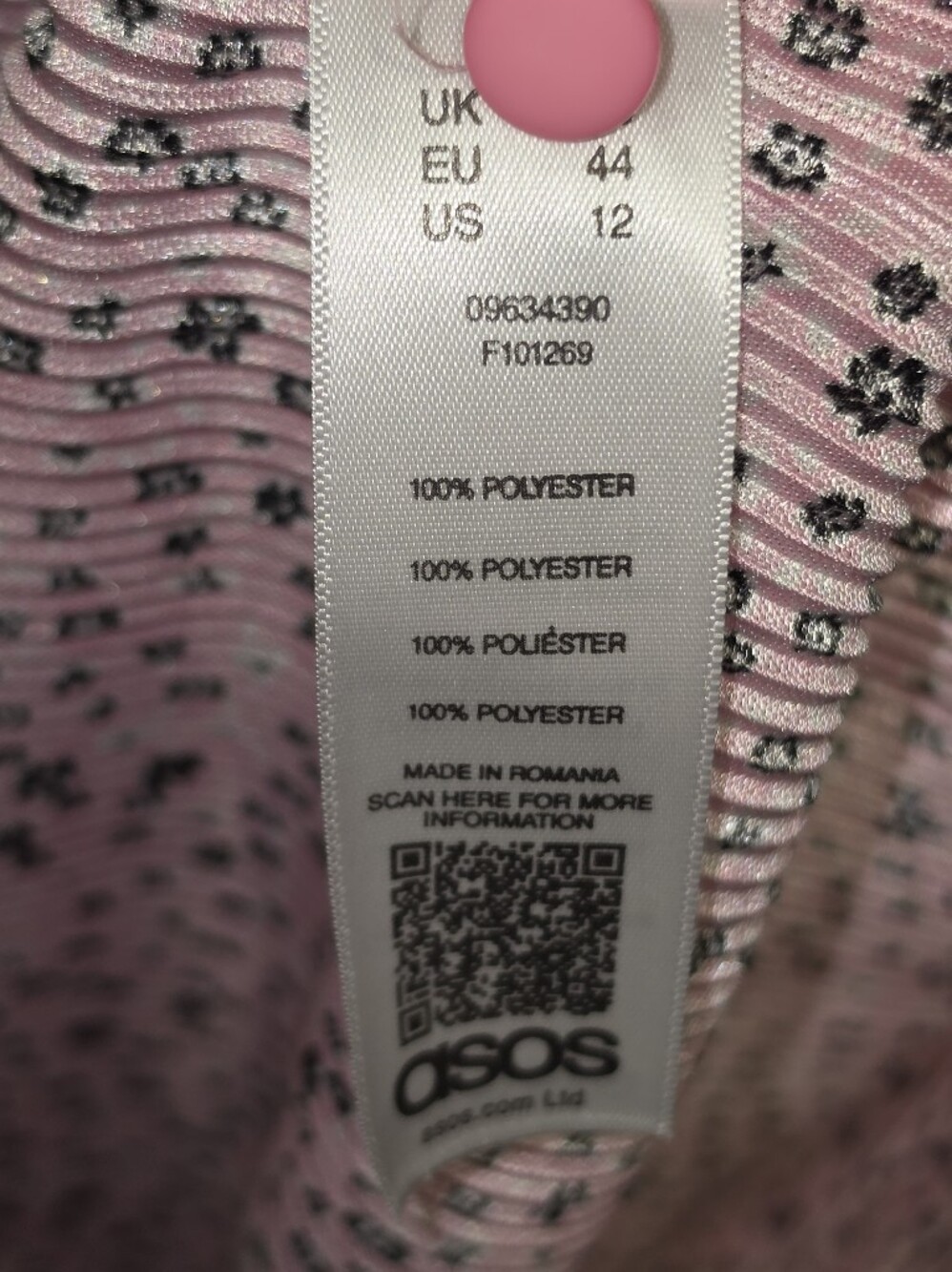 NWT ASOS Pink Crinkle Ditsy Floral Print Midi Dress Puff Sleeves Size 12 - Picture 9 of 9
